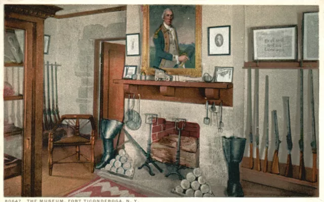 Vintage Postcard 1920's The Museum Room Chimney  Fort Ticonderoga New York N. Y.