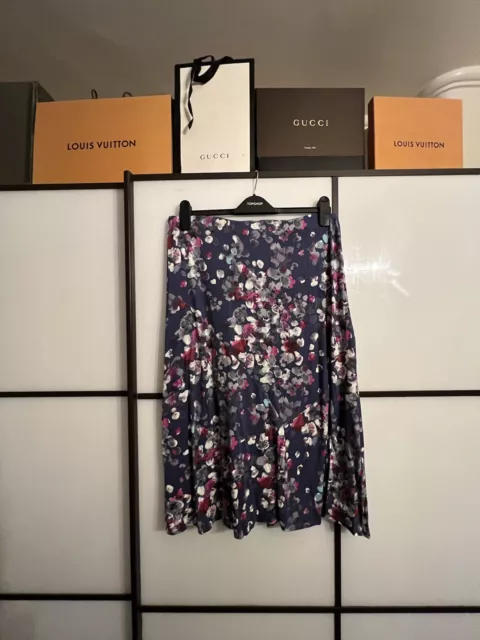 Marks And Spencer, Indigo Mix, Blurred Floral Design Skirt, Size 14.