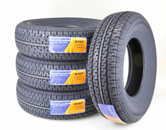 4PC Trailer Tires ST225/75R15 Free Country Radial 10 Ply LR E w/Scuff Guard