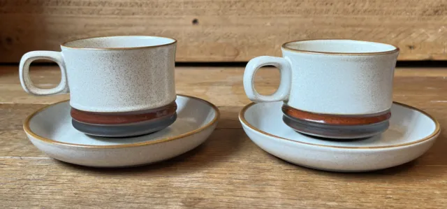 Denby Potters Wheel Cup & Saucer x 2 - great vintage condition