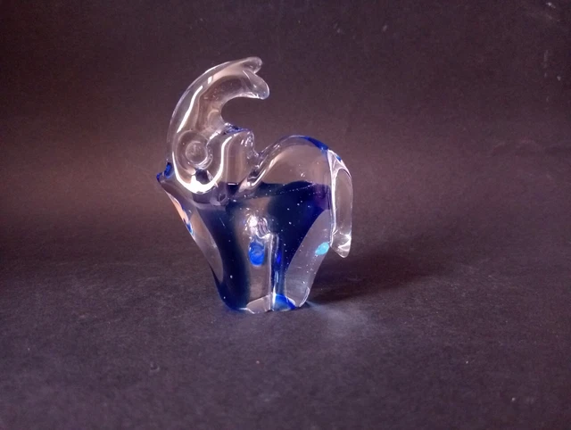 MURANO ELEFANTE VETRO blu animali SCULTURA Vintage