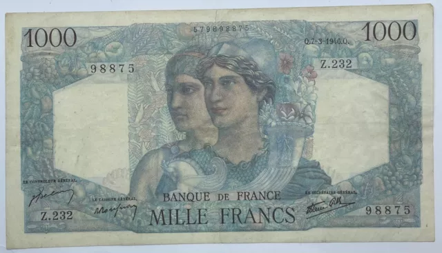 BILLET - 1000 FRANCS MINERVE ET HERCULE -  7/3/1946 Q !!    (b10)