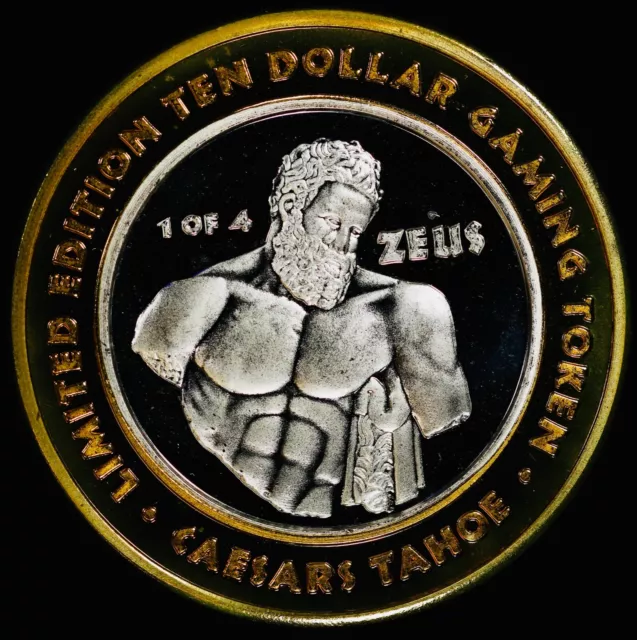 2001 Caesars Palace Tahoe NV $10 Casino .999 Silver Strike Zeus 1 of 4