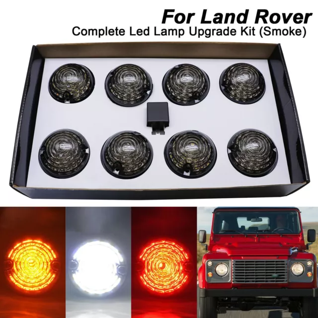 For 1983-2016 Land Rover Defender 8x Smoked Complete LED Light Upgrade Lamp Kits