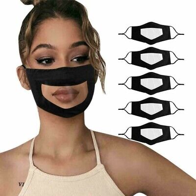 2x Face Mask Visible Clear Transparent Window Shield For Deaf Mute Lip Reading