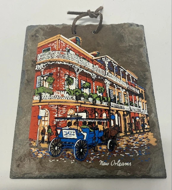 Vintage Handpainted Slate New Orleans Roof Tile Vieux Carre Chartres Jazz Nice!
