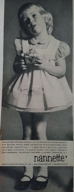 1959 Nannette Bambine Cotone Pinafore Natale Abito Vintage Ad