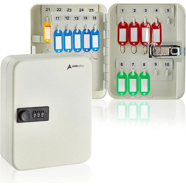 AdirOffice 30-Key Cabinet with Combination Lock and Key Tags White