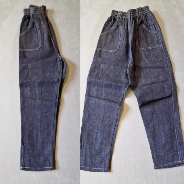 Pantaloni vintage anni '60 bambini -3-4 anni - look denim blu cotone deadstock KB59