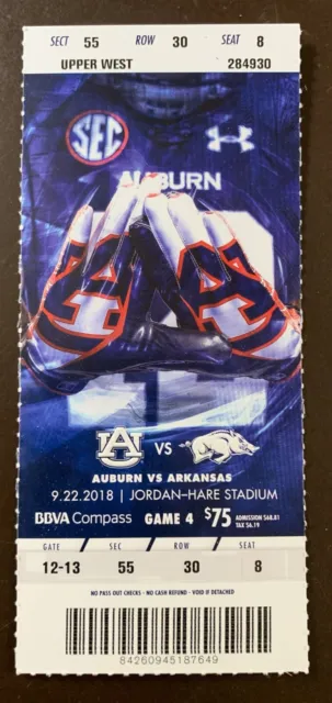 Auburn Tigers 9/22/2018 NCAA football ticket stub vs Arkansas Razorbacks