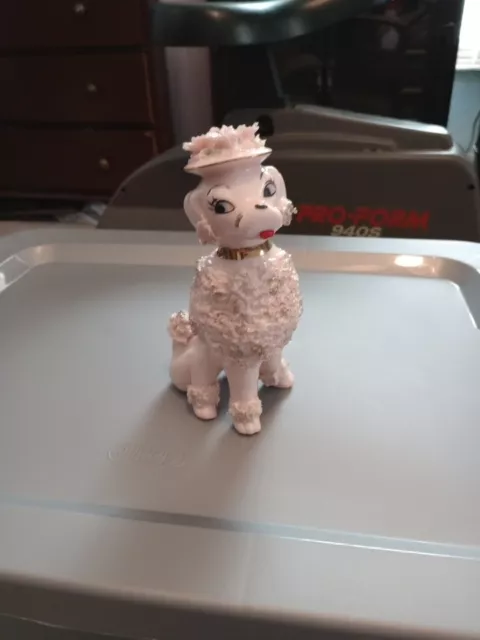 Vintage Pink Porcelain Spaghetti Poodle Dog figurine 7" tall. Circa 1950's ,1960