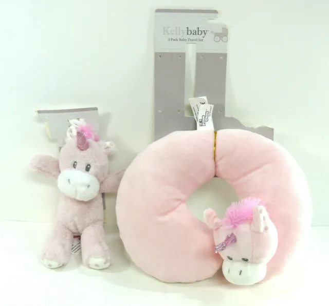 NEW Kelly Baby pink unicorn Travel Set Neck Pillow chums & plush with rattle