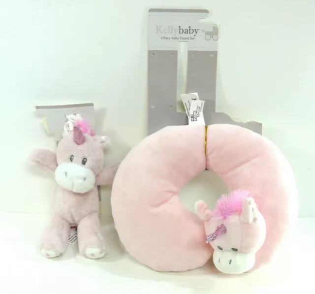 NEW Kelly Baby pink unicorn Travel Set Neck Pillow chums & plush with rattle