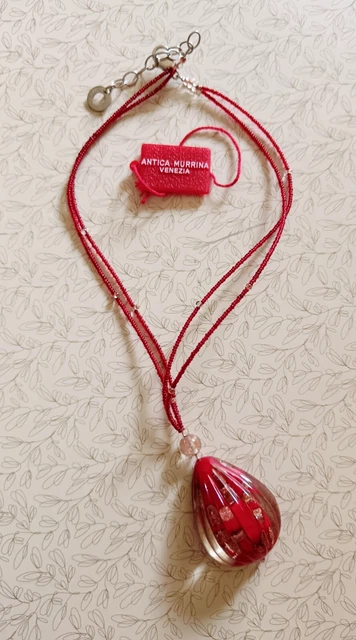 Collier Pendentif Vintage En Verre Murano Orangé Avec Feuille D'or - Style Années 1930, Argenté, Parfait état