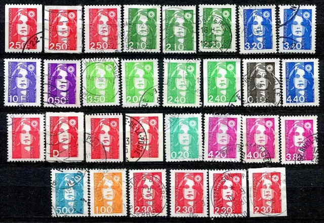 FRANCE - Lot de 30 timbres oblitérés type Marianne du Bicentenaire