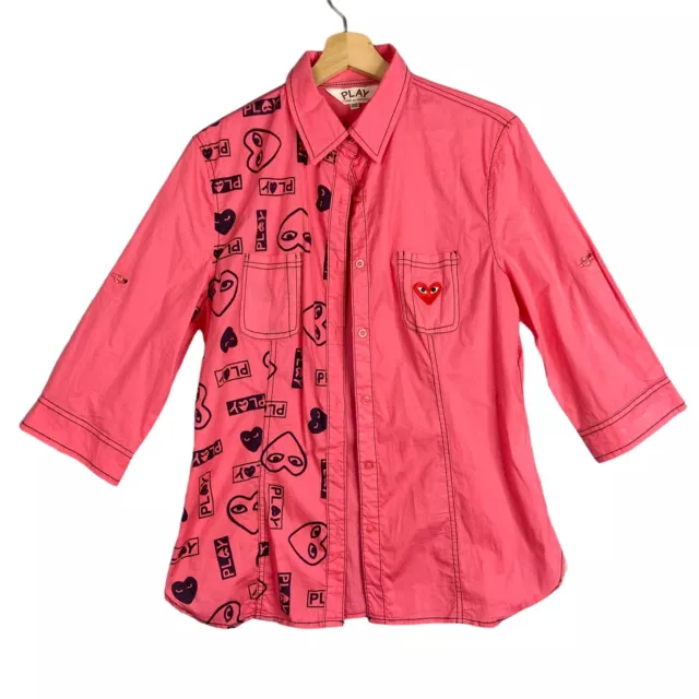 Comme Des Garcons Play shirt pink button down Womens Sz Large 3/4 Sleeve blouse