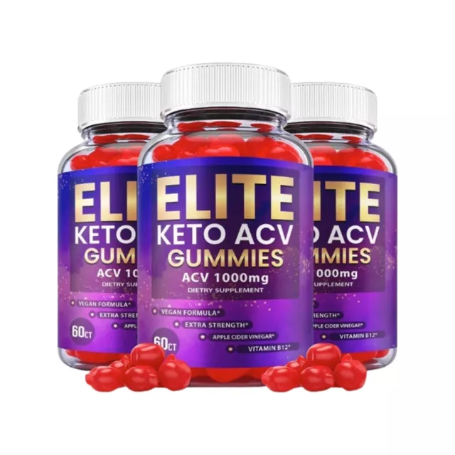 3-Pack Elite Keto ACV Gummies, Vegan, Advanced Weight Loss (180 Gummies)