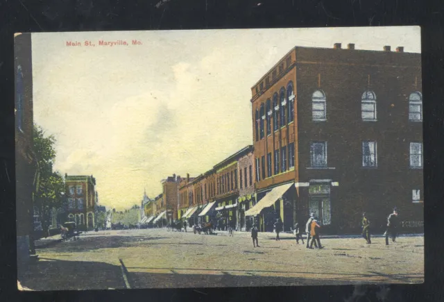 Maryville Missouri Downtown Main Street Scene Stores Vintage Postcard 1909