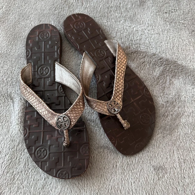 Tory Burch Metallic Snake Print Flip Flop Sandals Women's size 7