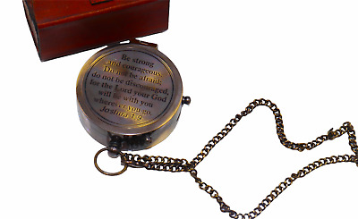 Antique Brass Engraved Gift Compass Be Strong Pocket Compass With Black Leather