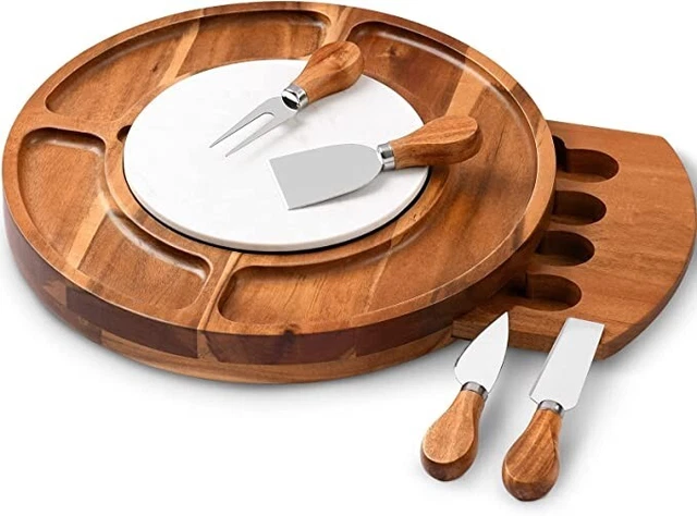 Cheese BoardSet Charcuterie Boards Acacia Round Platter Serving Tray Charcuttery
