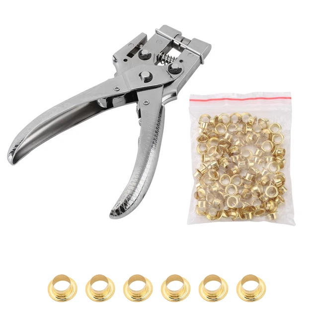 Eyelet Plier Punch Tool Hole Maker Leather Craft Kit & 100pcs Gold Metal Eyelets