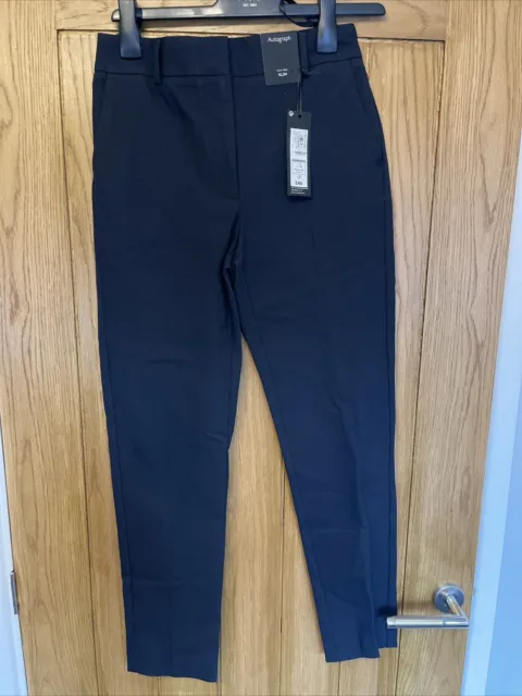 Autograph M&S High Rise Slim Waistband Black Trousers,Size 8 Regular Stretchy
