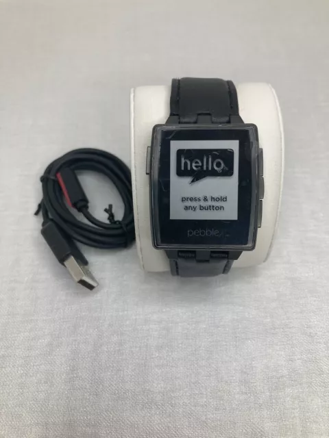 Pebble Black Steel 401b Smartwatch Leather Band *Does Not Hold Chrg Parts/Repair