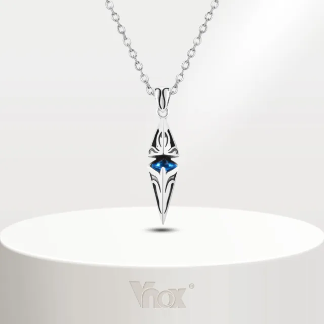 Vnox Stylish Blue Stone Necklaces for Men, Cube Geometric Pendant Collar Jewelry