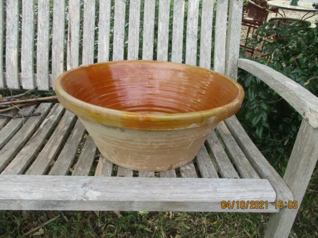 HUGE ANTIQUE TIAN BOWL Glaze CONFIT POT BOWL POTTERY EARTHENWARE PROVENCE 19Th