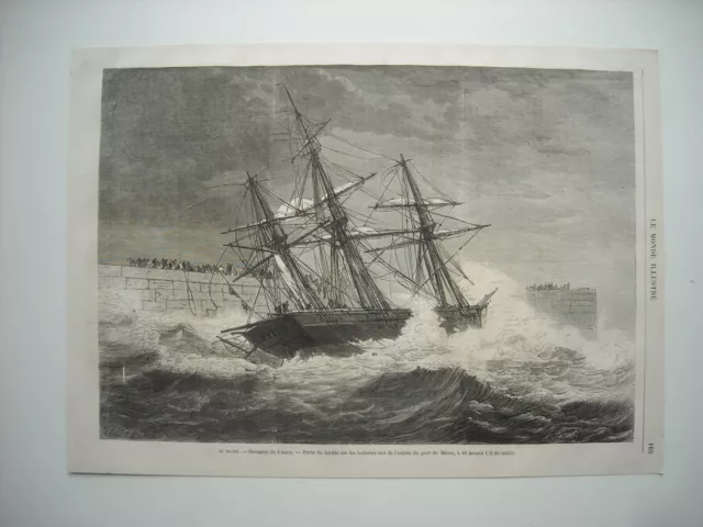 1869 Engraving. Le Havre. Hurricane March 2. Loss Of Lerida On South Batteries
