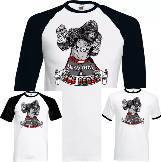 Maglietta da uomo Muay Thai Gorilla The Beast palestra divertente MMA Kick Boxing Top allenamento