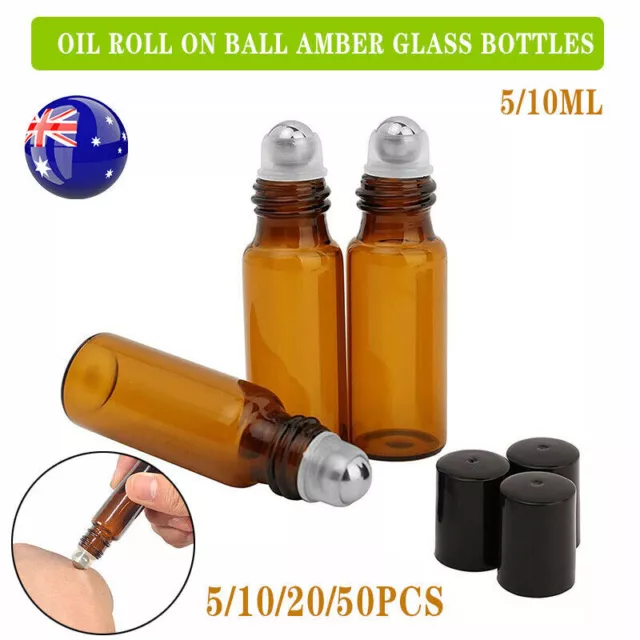 5/10ml Roller Rollerball Perfume Essential Oil Roll On Ball Amber Glass BottleAU