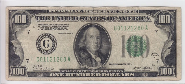 1928-A $100 Federal Reserve Note Chicago, IL FR#2151-G G01121280A