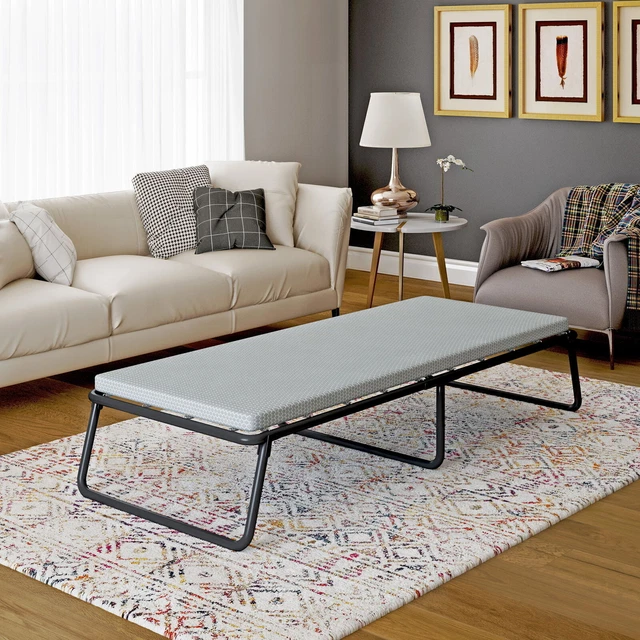 FOLDING GUEST BED Portable Cot Sleeping W/ Springs Memory Foam Mattress