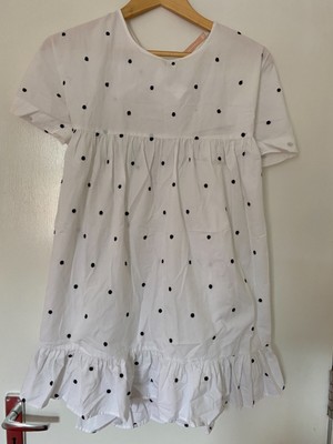 Zara polka dot black and white Smock embroidered dress