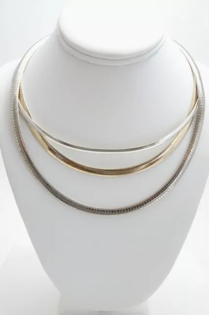 18,20 Inch, 4mm, 6mm Reversible Omega Necklace. Italian .925 Sterling Silver 18K