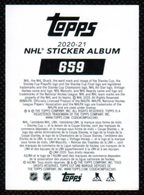 2020-21 Topps Stickers Taylor Hall New Jersey Devils #659 2
