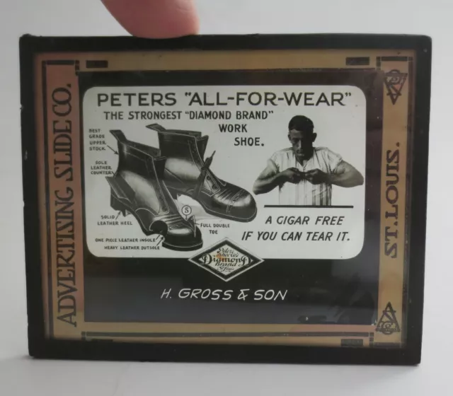 1920's Movie Theater Glass Magic Lantern Slide Advertising Diamond Work Shoes