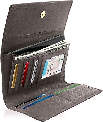 Leather Trifold Wallet For Women With Removable Checkbook Holder RFID Blocking