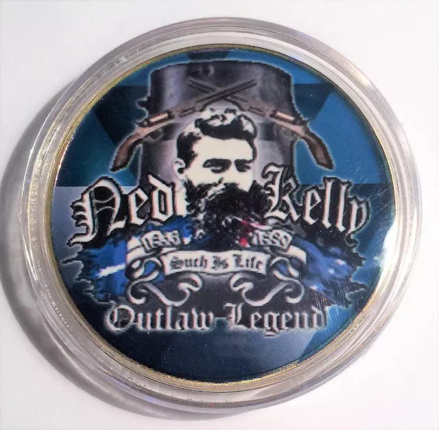 "NED KELLY" Colour Printed 999 24k Gold plated coin, Outlaw Legend (14)
