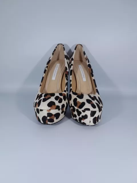 Diane Von Furstenberg calf hair shoes leopard print platform heels women's 8.5M 2