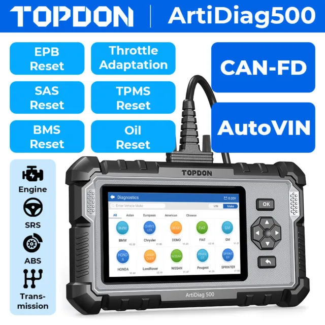 TOPDON AD500 OBD2 Scanner Code Reader Check Engine ABS SRS Car Diagnostic Tool