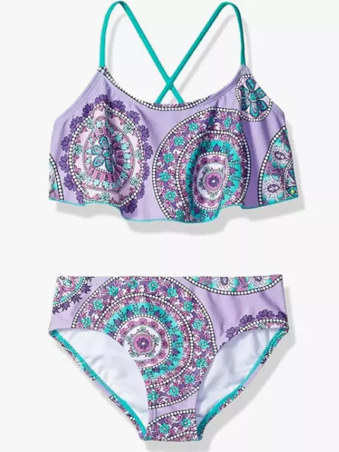 Kanu Surf Big Girls' Jasmine Flounce Bikini Beach Sport Purple Size 10 4365