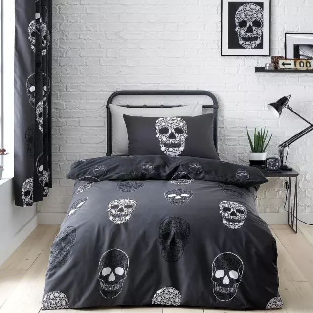 Skulls Children's Teenage Bedding Grey Duvet Cover Curtains Throw or Cushion