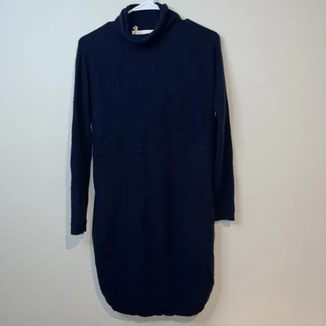 Nordstrom Collection Small 100% Cashmere Navy Blue Long Sleeve Dress Pockets