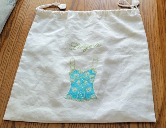 Vintage Embroidered Muslin LINGERIE FUN BAG  15" x 15"  1960s?