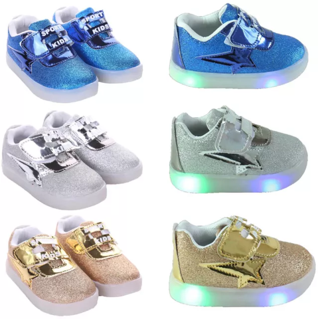 Flash LED Children Baby Toddler Kids Light Up Trainers Lace Up Shoes Luminous UK