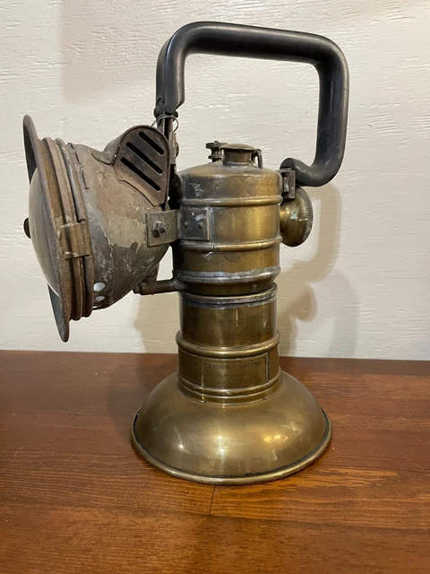 National Carbide Brass Lantern Wolf Safety Lamp, Railroad & Mining Rubber Handle