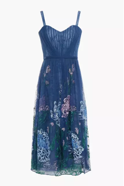 NWD Marchesa Notte Pleated Embroidered Point D'esprit Dress Size 14 #D6651